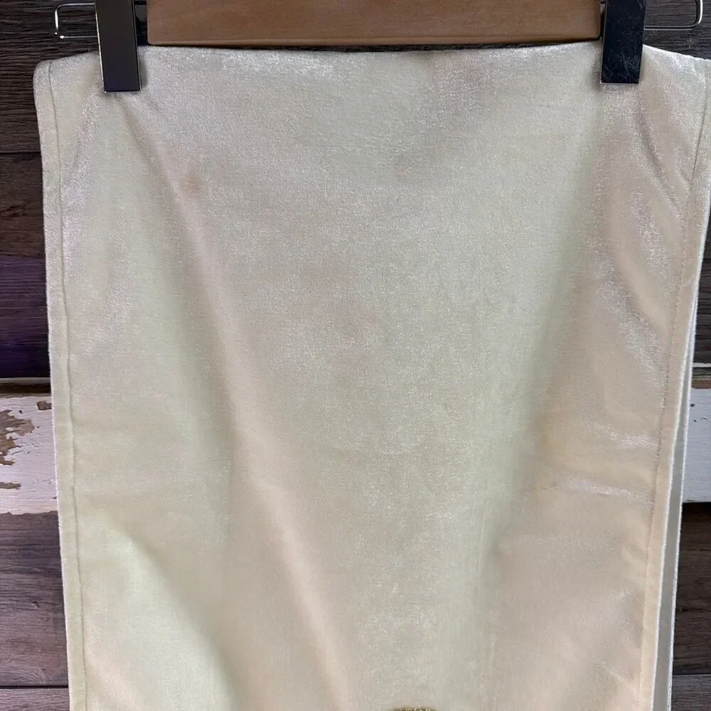 Vintage Holiday Table Runner Cream Gold 72” x 14” Holly Mistletoe Beaded Velvet